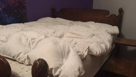 Fifi on her bed with her black pantyhose tied to her bedpost struggling to crawl loose and get free *new* replay