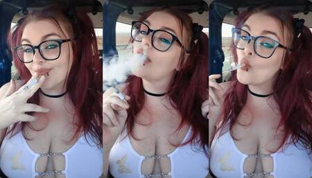 Smoking in the car while on my trip, windows rolled up of course