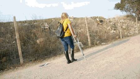 With a broken leg on crutches WMV (1920x1080) FHD