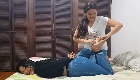 Camila hogties and tickles Liliana's upperbody and feet