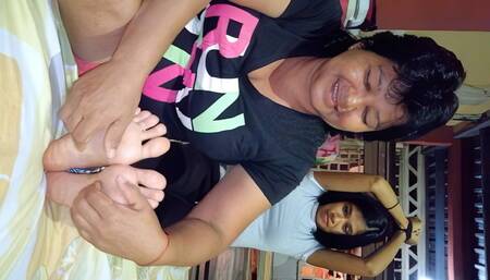 Ana gets her feet tickled by her stepmom!