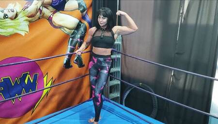 Reversed head scissors match by female bodybiulder