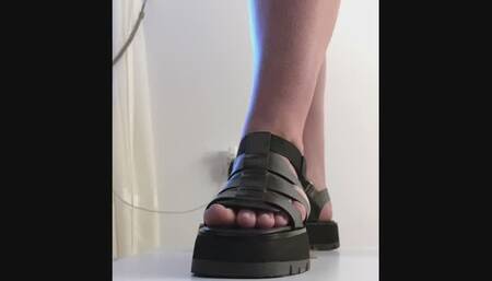 Aria shoe job and cock crush in platform sandals hide camera