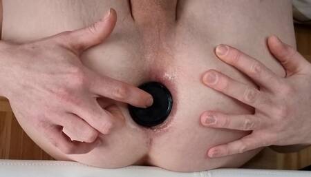 Big Black Dildo All the Way up His Asshole