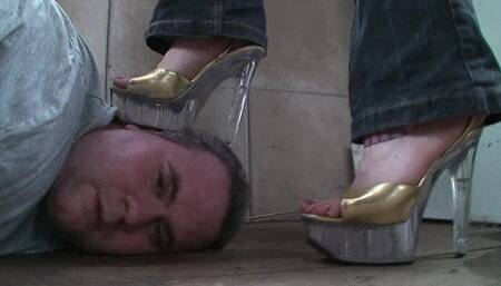 Trying To Crush His Skull Under 2 Pairs Of Shoes