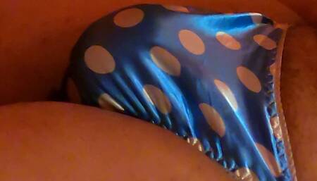 Playing with My Bulge in a Little Blue Polkadot Satin Thong