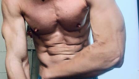 Up close flexing with ripped abs and bulging veins HD