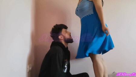 Fart with his head under my skirt -