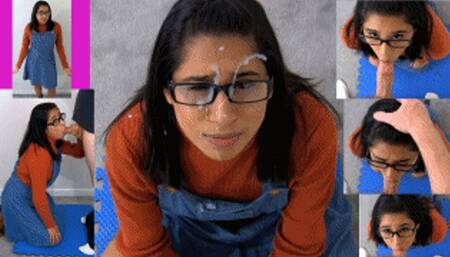 Bratty book clerk eRica sucks cock & gets a facial for stealing library fees!