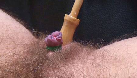 Huge Clit Bondage with Rubber Bands and Wooden Stick Fuck