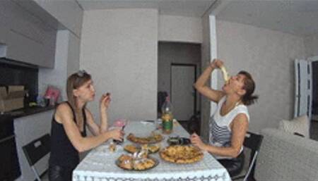 2 huge bellies after overeating F