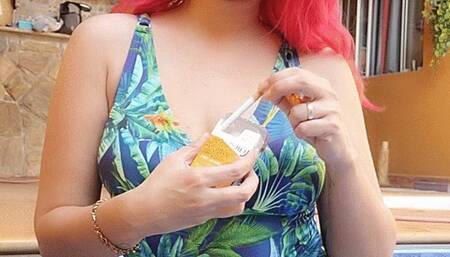 Teasing you while smoking in the pool in a swimsuit - NO SOUND