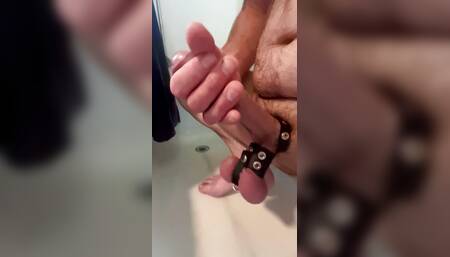 Big White Uncut Cock Cum Explosion From Handjob in the Shower