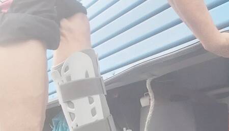 Tempest takes off pants while at storage in panties