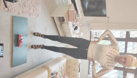 GIANTESS Charn crushes a 1969 Ford Torino in black stiletto high heels full body view