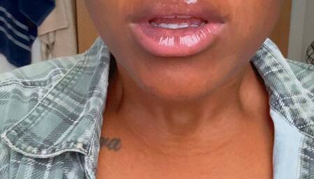 Smelling my juicy wet lips