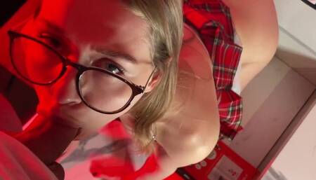 Double penetration and huge cumshot on step sister's face