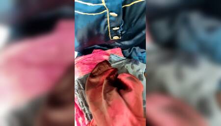 65 Pissing and Handjob Grey Satin Saree of Chachi