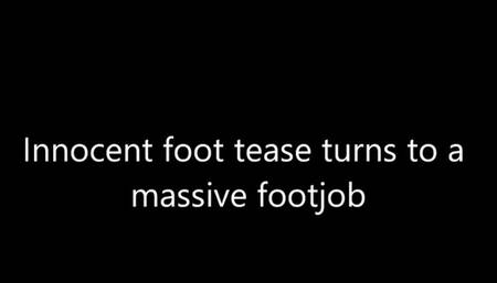 Innocent footsies turns to footjob