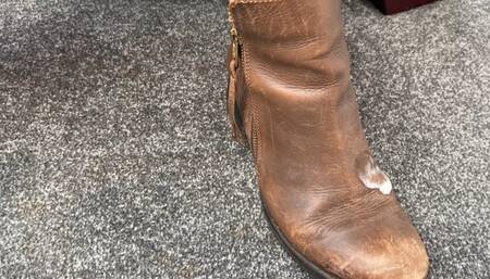 Polish my brown boots, then finish off my spit shinning them, with my spit ???? My boots are dirty and a shoe cleaner is what is needed ????