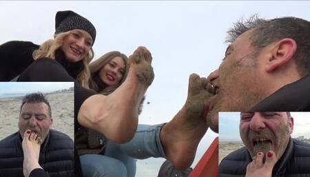 Goddesses Kalypso & Gabriella - Lick the sand from our feet, slave! EPIC OUTDOOR CLIP - REMASTERED