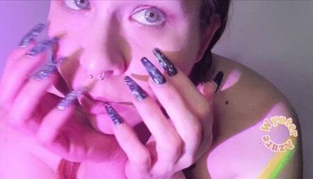 Nail Tapping with Long Galaxy Nails (ID # 1801 HD 1080rez)