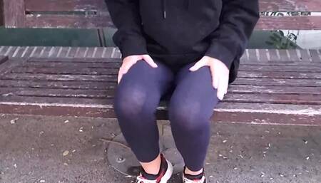 Ripping Leggins Outdoors and Show Pussy