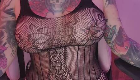 Fishnet Fatale: Jerkoff Instructions with a Side of Tit Teasing