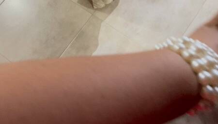 Balbina BBW Pantyhose Goddess sexy teasing in the bed on red stilettos