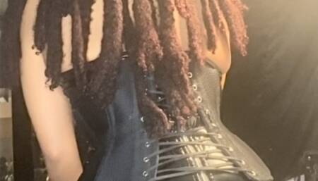 Goddess Sorcery bends over in her tight little latex outfit