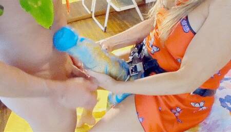 Her huge thick cock Spirit fucking him hard as she cums