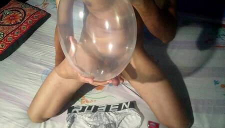 Gay Twink Boy Fucks a Condom Balloon Till Cum
