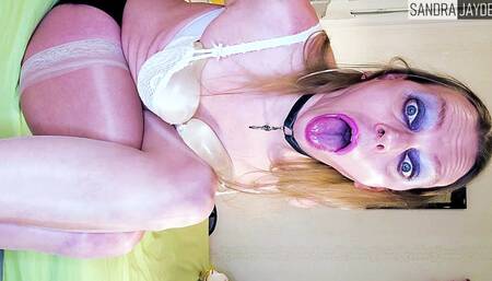 Sandra Jayde 04-01-24 I'm a big slut with big thighs in shiny nylon stockings who plays with her big silicone tits like a real slut