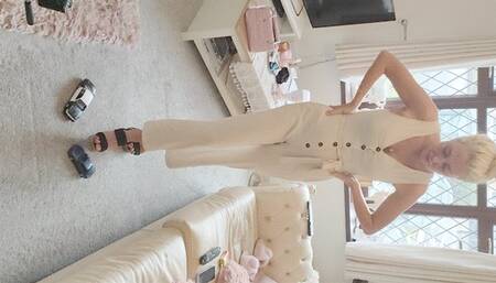 GIANTESS Charn crushes a Ford Crown Victoria police toy car & an old Toyota in chunky high heels full body view