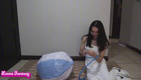 Owllete blows up blue beach ball and stretches intex ball