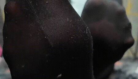 Princess Diss wearing white socks over nylon pantyhose tights