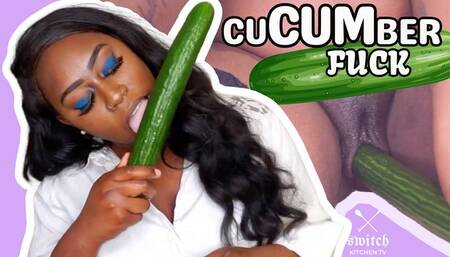 Big Titty Ebony Babe Fucks a Cucumber in the Kitchen