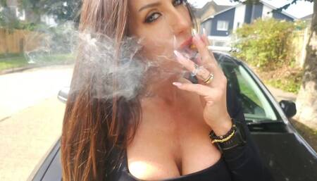 Step Mommy Charlie Monaco Smoking on the car HD