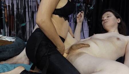 HJ and strapon for slave with changing many pairs of gloves (small4phone)