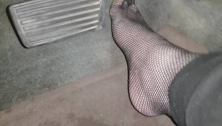Pedal pumping my Civic in my sexy fish nets