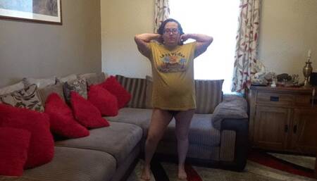 Sexy big tits wife showing off in T-shirts and knickers