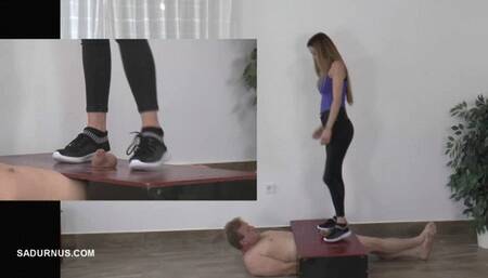 Mistress Tatjana tramples slave until he has an orgasm! Picture in picture wmv