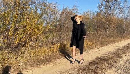 a girl in high heels sandals was walking down the road and accidentally stuck her shoes to the floor (reupload)