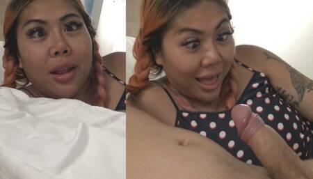 Dumb AHEGAO slut explores mysterious throbs under blanket