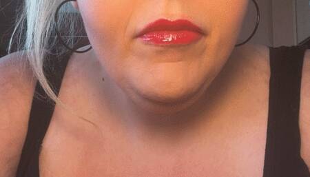 Watch me enjoy eating my apple with my beautiful big red glossy lips