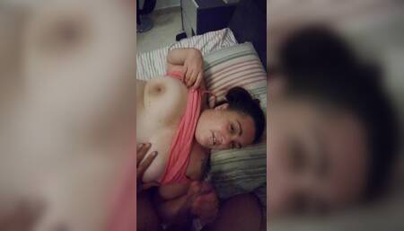 Busty Wife Gives Husband a Handjob and Gets Cumshot on Her Face
