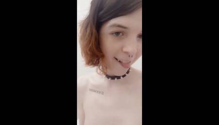 Wet Trans Girl Sucks on a Dildo in the Bath