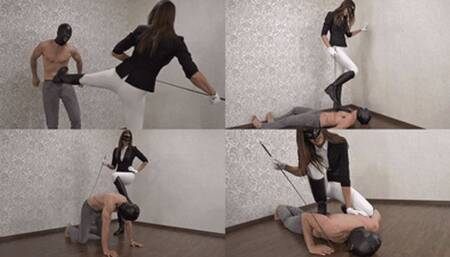 Bad stable boy punished by his riding mistress