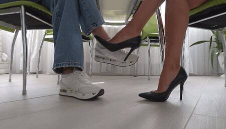 FOOTSIE IN HIGH HEELED SHOES AND SNEAKERS