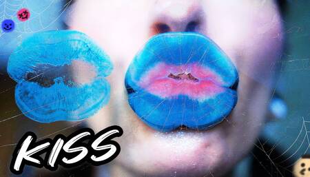 Goth Girl Kisses with Big Blue Naughty Lips